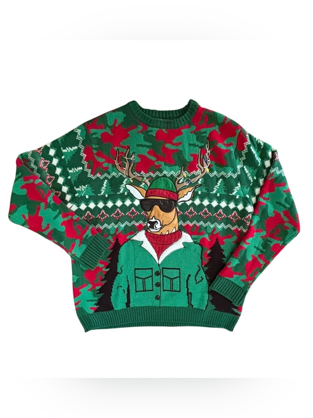 Jollidays Men’s Novelty Christmas Sweater 2X Deer Chillin Decorated Antlers